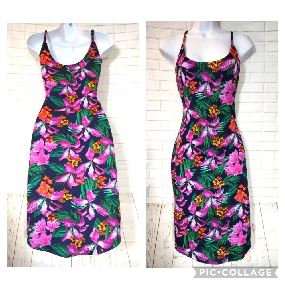 UK2LA Purple Spaghetti Strap Floral Tropical Midi Sundress